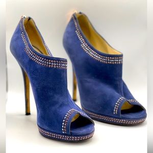 Jimmy Choo 5-inch Blue Suede Open Toed High Heal Boots